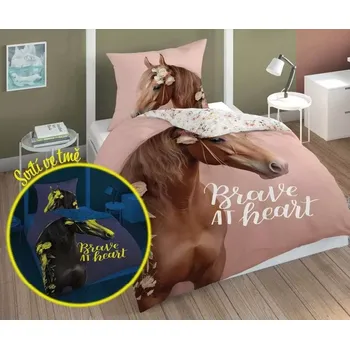 Povlečení DETEXPOL Povlečení Kůň romantic heart svítící Bavlna, 140/200, 70/80 cm