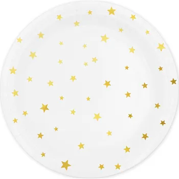 Party dekorace Bílý papírový talíř se zlatými hvězdičkami 6 ks