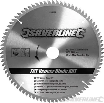 Pilový kotouč Silverline | Karbidové řezné kotouče pro okružní pilu - na dýhu, 80 zubů - 250 x 30 - 25, 20, 16mm Rings 244964