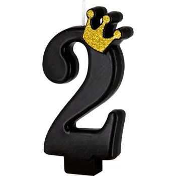 Dortová svíčka Černá dortová svíčka s korunou číslo 2 - 9 cm