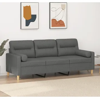Pohovka vidaXL 3místná pohovka s polštáři 180 cm textil [3200833] Barva: Tmavě šedá