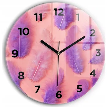 Hodiny Moderní skleněné nástěnné hodiny s potiskem Barevná pírka kulatý průměr 30 cm