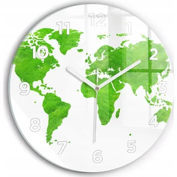 Hodiny Ozdobné nástěnné hodiny s krásnou grafikou Mapa zelená tráva kulatý průměr 30 cm