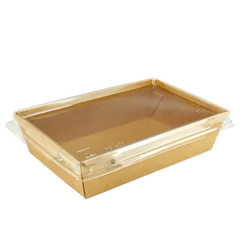 Jednorázové nádobí EcoPack Papírový box / miska EKO na salát 150x100x39 mm hnědý s transp. víčkem ideal pack® bal/50 ks