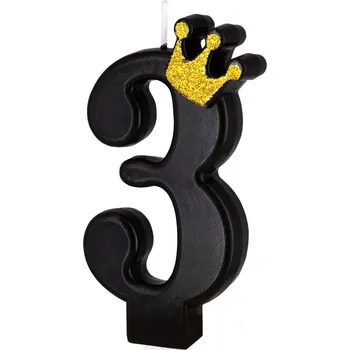 Dortová svíčka Černá dortová svíčka s korunou číslo 3 - 9 cm