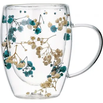 Sklenice Termo sklenice s dvojitou stěnou s modrými květy 300 ml, 1 ks