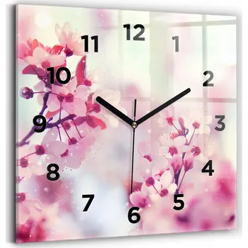 Hodiny Skleněné hodiny tvrzené tiché mechanismus Loft nástěnné Květiny jaro 30x30