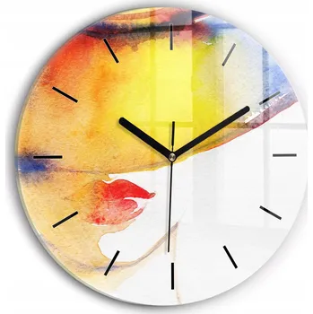Hodiny Minimalistické Kulatý Skleněné Nástěnné Hodiny Žena v klobouku průměr 30 cm