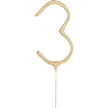 Velká zlatá dortová prskavka ve tvaru čísla 3
