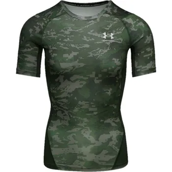 Pánské kompresní tričko s krátkým rukávem Under Armour UA HG ARMOUR CAMO COMP SS zelené 1361519-310 - XXL | UK 6 | US 8,5