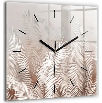 Hodiny Čtvercové skleněné nástěnné hodiny s motivem Tropické listy boho 60x60 cm