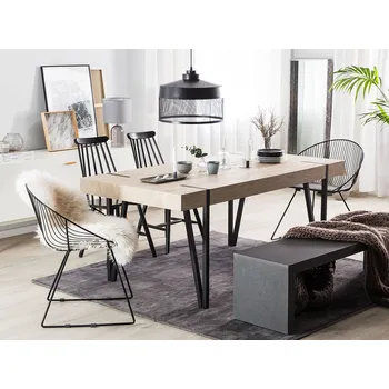 Jídelní stůl světle hnědý černý MDF kovové nohy 180 x 90 cm obdélníkový moderní industriální styl jídelna Beliani