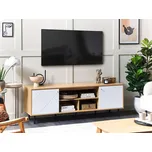 TV skříňka světlé dřevo bílá dřevotříska kov 160 x 56 x 40 cm pro TV 2 dvoře 3 police černé nohy skandinávský design obývák Beliani