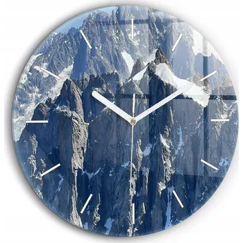 Hodiny Čtvercové Skleněné Nástěnné Hodiny do Kanceláře s Grafikou Hory Alpy v zimě fi60 cm