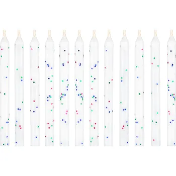 Dortová svíčka Narozeninové svíčky bílé se třpytkami - nehasnoucí 12 ks