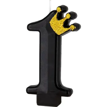 Dortová svíčka Černá dortová svíčka s korunou číslo 1 - 9 cm