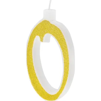 Dortová svíčka Velká zlatá dortová svíčka s třpytkami číslo 0
