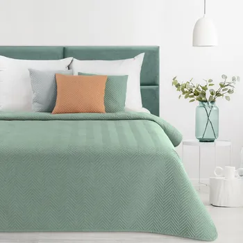 Přehoz na lůžko Prémiový prošívaný lněný přehoz z tkaniny se strukturou lnu - zelený 200x220 cm