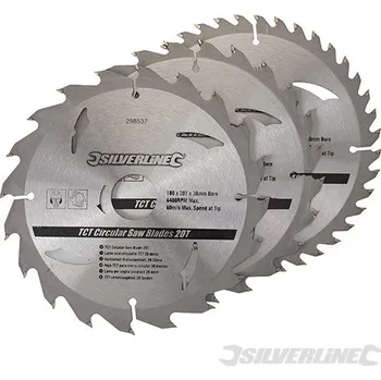 Pilový kotouč Silverline | Karbidové řezné kotouče pro okružní pilu - 20, 24, 40 zubů, 3 kusy - 180 x 30 - 20, 16mm rings 298537