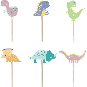 Party dekorace Zapichovací dekorace na dort a muffiny - Dinosauři, 6 ks