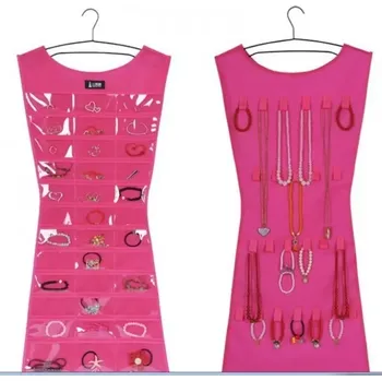 Úložný box Závěsný organizér na šperky a náušnice Little Dress - růžový
