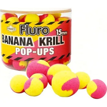 Boilies Dynamite Baits Pop-Ups Fluro Two Tone Banana &amp; Krill 15mm