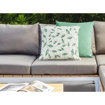 Podsedák Sada 2 dekorativních venkovních polštářů zelená polyester s motivem listů voděodolné snímatelné potahy Beliani