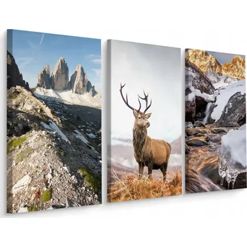 Obraz Obraz Tryptych JELEN Skály Hory Krajina 3D 60x40