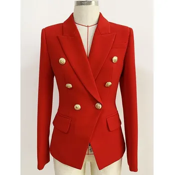 Dámské sako Luxusní dámské sako dvouřadé s knoflíky Barva: Červená, Velikost: 3XL