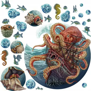 Obraz Nálepky Na Zeď Sada Pohádkový Podmořský Svět Chobotnice Loď 60x72 cm