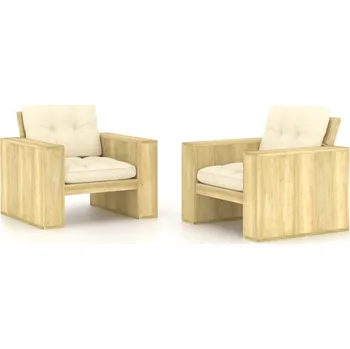OMAXI Zahradní židle 2 ks + krémové podušky impregnovaná borovice 302101