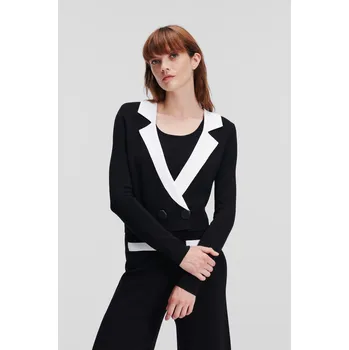 Dámský svetr KARDIGÁN KARL LAGERFELD CROPPED KNIT CARDIGAN BLACK/WHITE