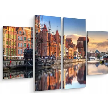 Obraz Obraz ze 4 dílů Gdaňsk Kamenné domy Řeka 3D 80x60