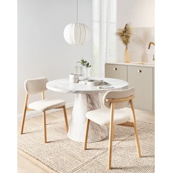 Jídelní židle Sada 2 jídelních židlí světle hnědá a béžová buklé kaučukový dřevěný rám čalouněný sedák a opěradlo jídelna kuchyně Beliani