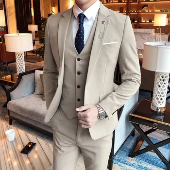 Pánský oblek Luxusní oblek na svatbu MC462 Velikost: S, Barva (Varianta): Béžová