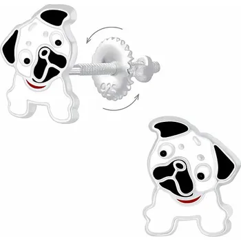 Náušnice Stříbrné náušnice Štěně buldoka na šroubek 6 x 8 mm, 0,62 g