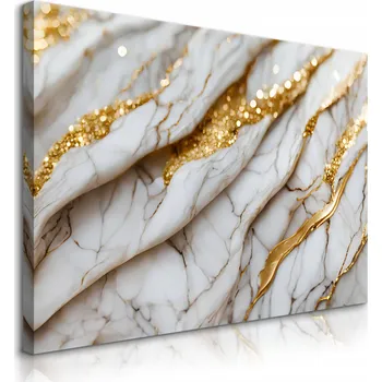 Obraz VELKÝ OBRAZ DO LOŽNICE BÍLÝ MODERNÍ MARMOR ZLATÉ PRVKY 90x60