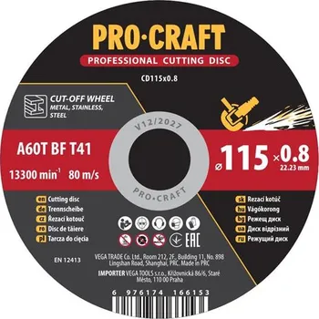 Řezný kotouč Kotouč řezný PROCRAFT 115x0,8mm