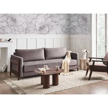 Pohovka Rozkládací pohovka taupe polyesterová látka čalounění březové dřevo tmavě hnědé nohy pohovka na spaní obývací pokoj ložnice Beliani