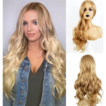 Paruka BLOND DLOUHÁ VLNITÁ PARUKA, 65 CM DLOUHÁ KUDRNATÁ BLOND PARUKA UMĚLÉ VLASY