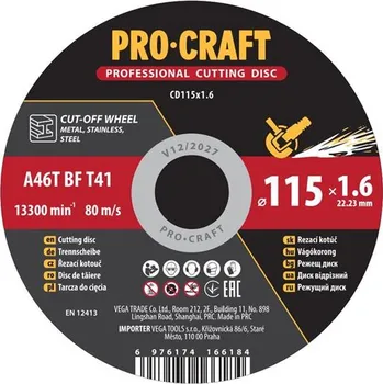 Řezný kotouč Kotouč řezný PROCRAFT 115x1.6mm