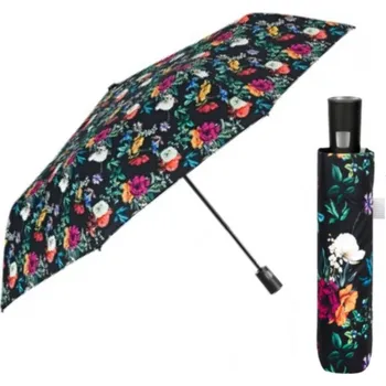 Deštník Elegantní skládací dámský deštník Perletti Time "Fiori", černý, 26433