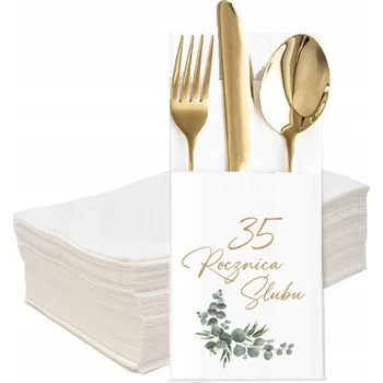 Příbor POUZDRO na 35. VÝROČÍ SVATBY, kapsičky na příbory, lístky zlaté
