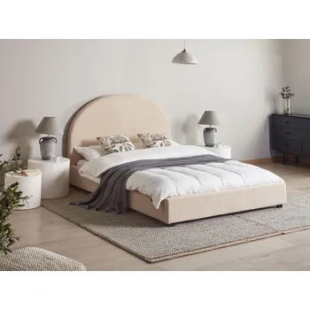 Postel Postel béžová buklé čalounění 140 x 200 cm zaoblené čelo minimalistický retro design ložnice Beliani