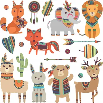 Obraz Univerzální dětské Samolepky Boho Zvířátka Roztomilé ilustrace 60x72 cm