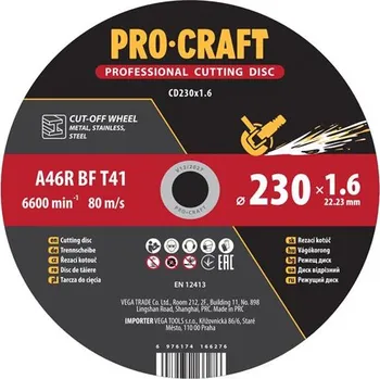 Řezný kotouč Kotouč řezný PROCRAFT 230x1,6mm