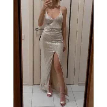 Dámské šaty Flitrové šaty s vázáním na zádech Barva: Stříbrná, Velikost: XS