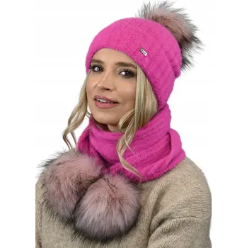 Čepice ZIMNÍ ČEPICE + ZIMNÍ ŠÁLA s bambulkami