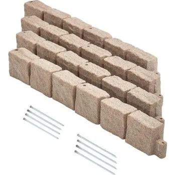 Zahradní dekorace VEVOR Zahradní obruba z umělého kamene 46,8 x 3,9 palce, realistická obruba trávníku, flexibilní zahradní obruba o velikosti cihly s kotvicími hroty, odolná proti blednutí, béžová