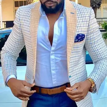 Pánské stylové kostkované sako Barva: Bílá, Velikost: S